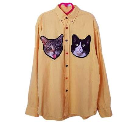 Chemise Crazy cats jaune (upcycling)