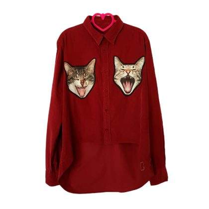 Chemise Crazy cats rouge (upcycling)