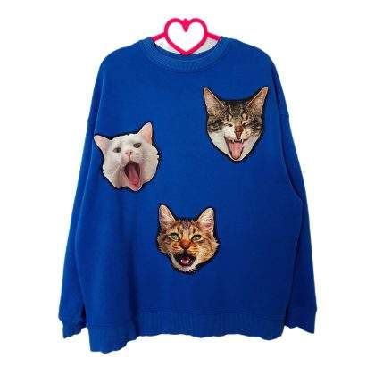 Sweat Crazy cats bleu (upcycling)
