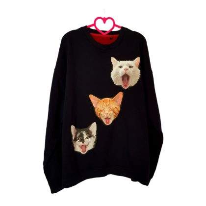 Sweat Crazy cats bleu foncé (upcycling)