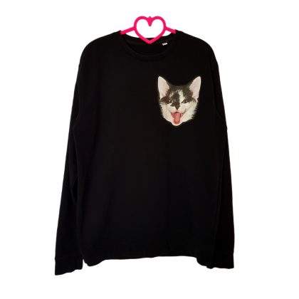 Sweat Crazy cats noir (upcycling)